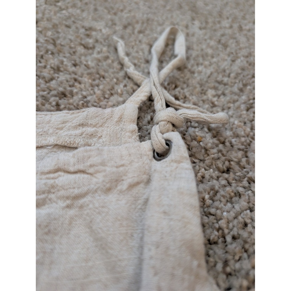 Cali 1850 Los Angeles Oatmeal Beige Linen Blend Tie Shoulder Short Overalls L - Picture 3 of 4